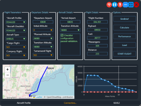 Selecting aircraft profile, checklist, and starting the flight
